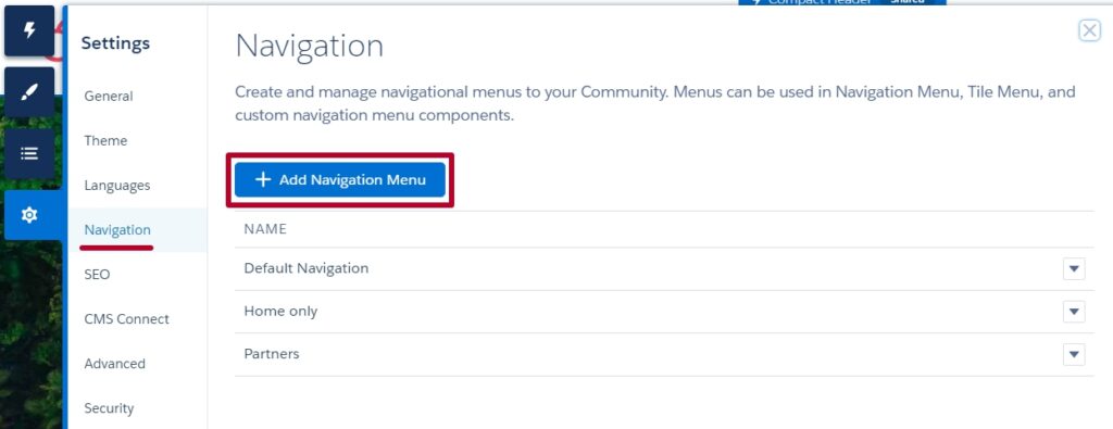 Create a Navigation Menu variation in Setting 