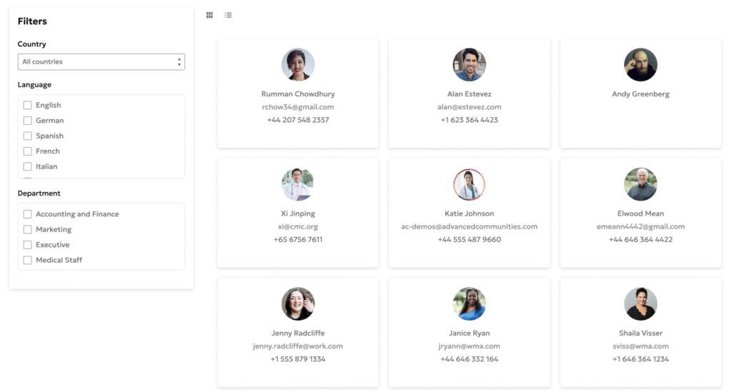 Searchable member directory on the member portal