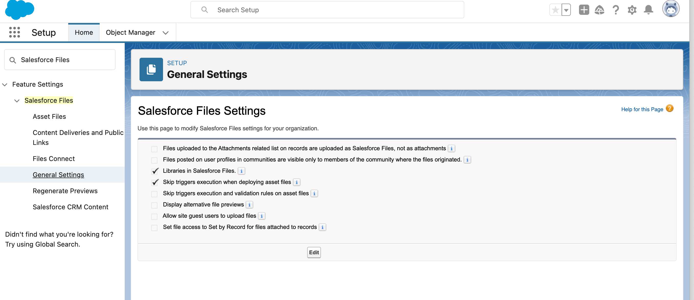 Salesforce File Settings 