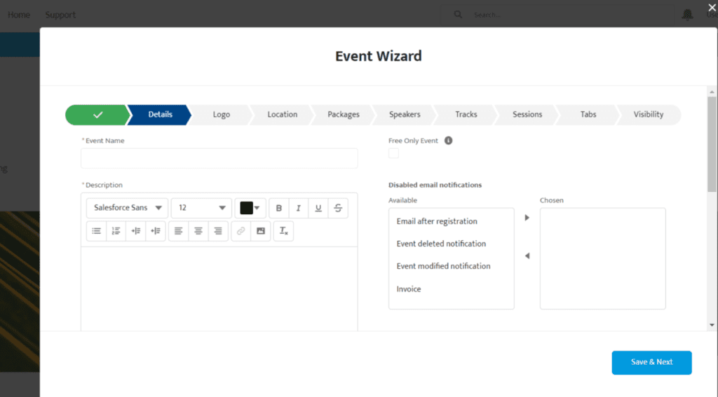 salesforce event wizard 