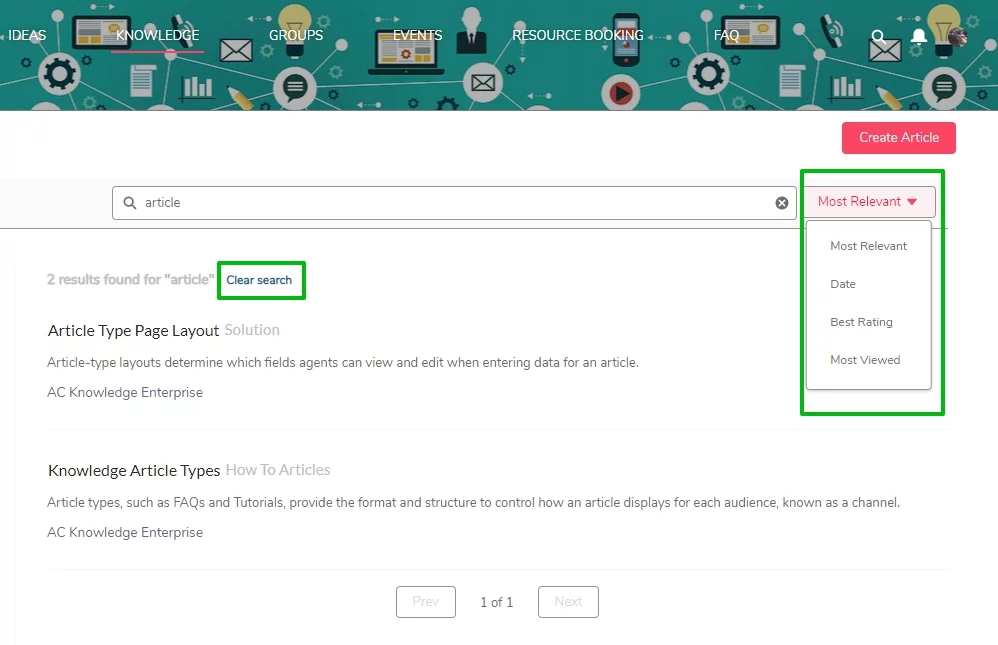 “Most Relevant” sorting option for knowledge articles