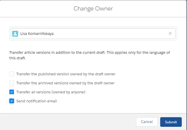  “Change Owner” action button