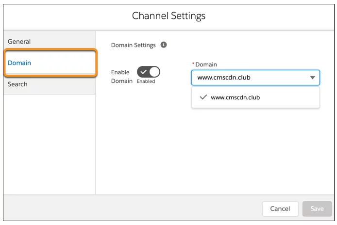 salesforce CMS Channel settings