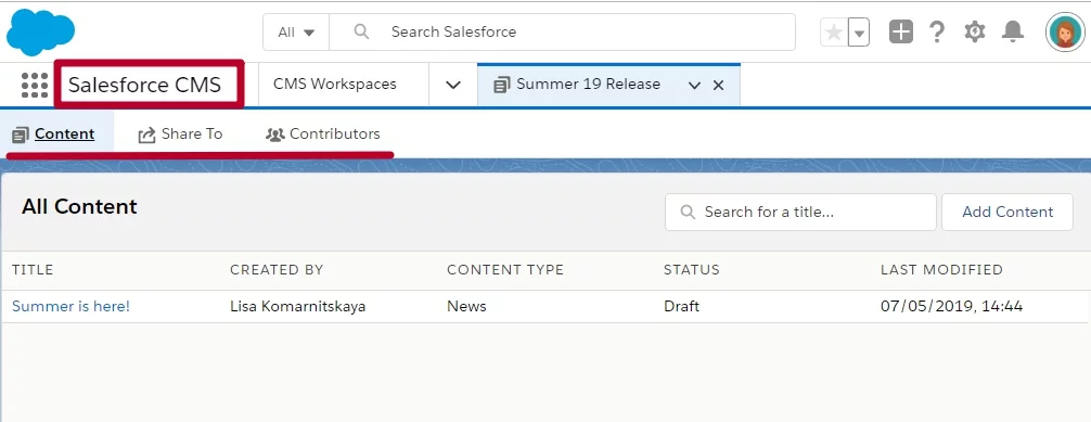 Salesforce CMS Application