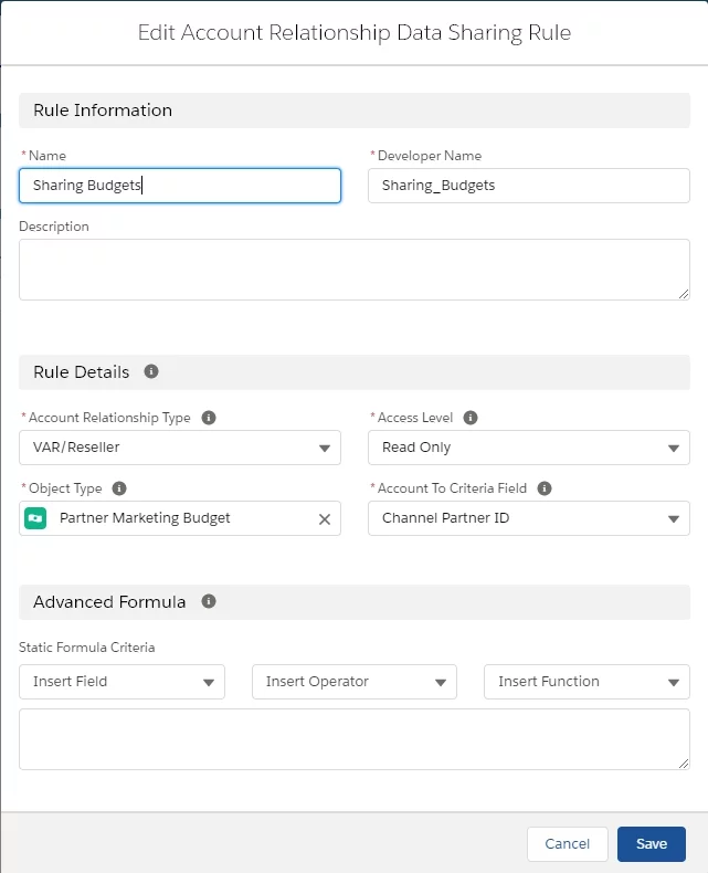 Partner Account Relationships data sharing rule