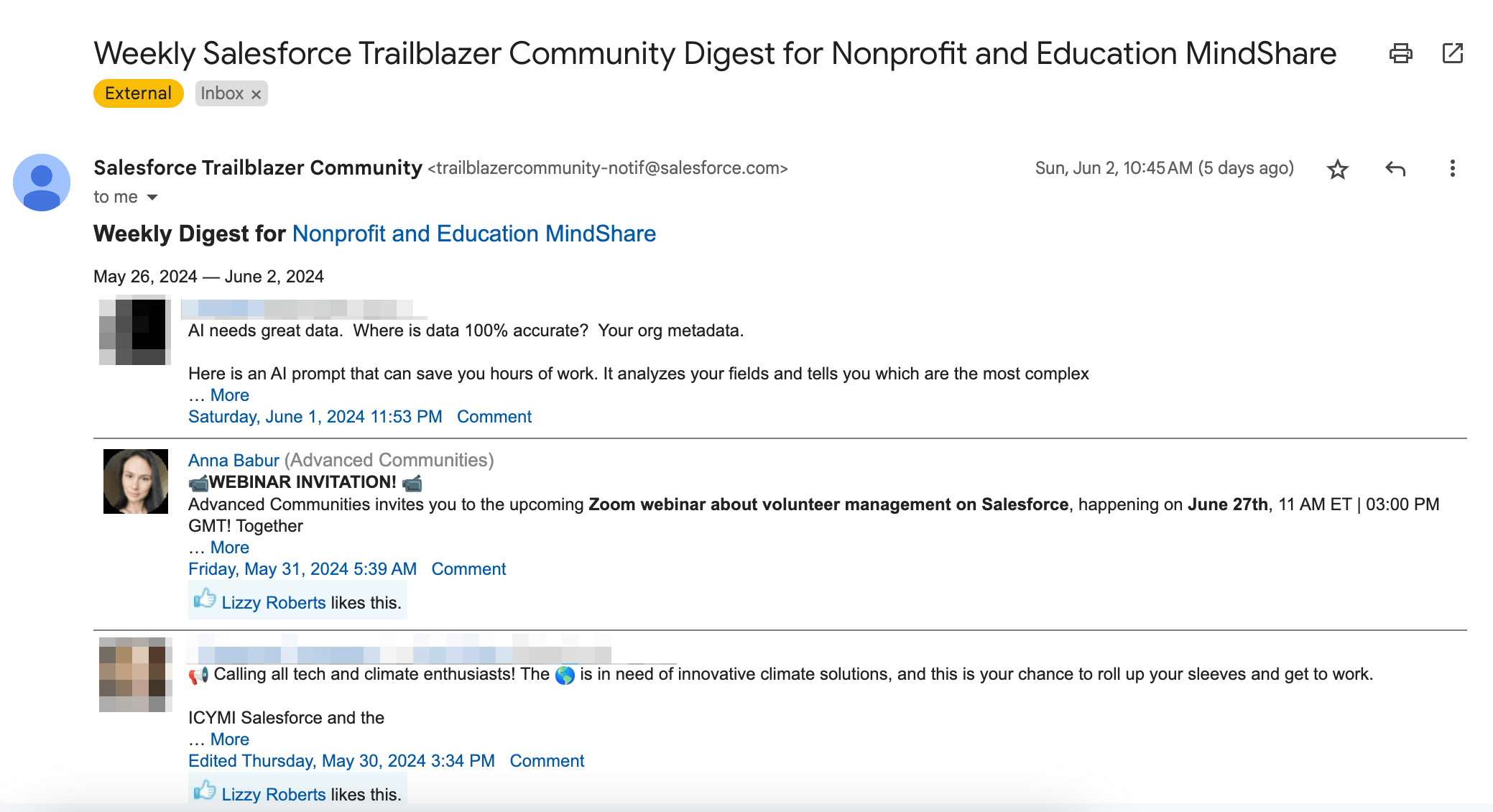 Weekly Salesforce Trailblazer Community Digest for Nonprofit and Education MindShare