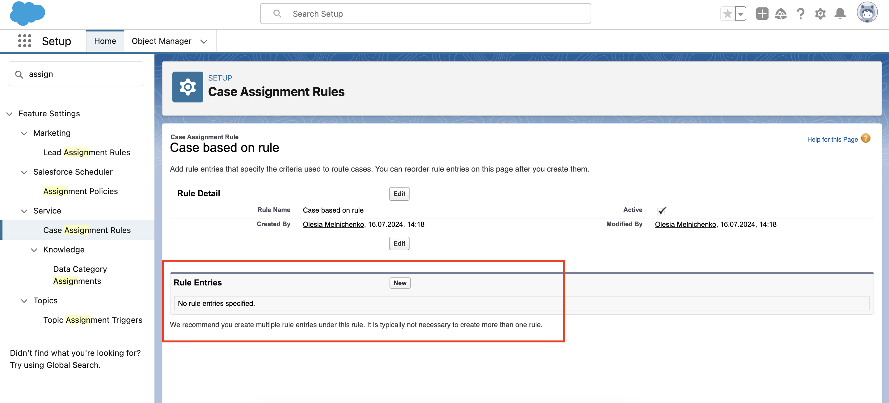 case based on a rule_rule entries