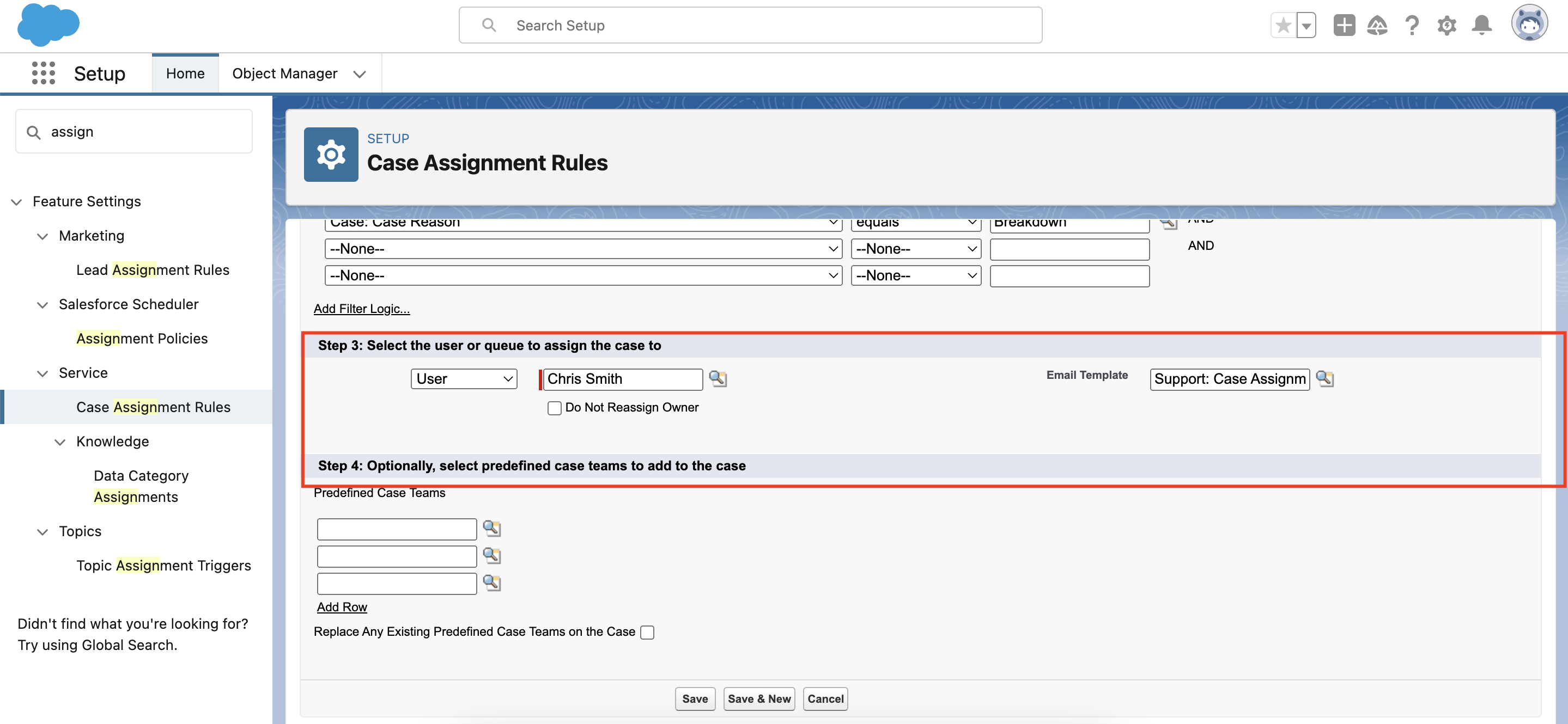 Case Assignment Rule_user selection