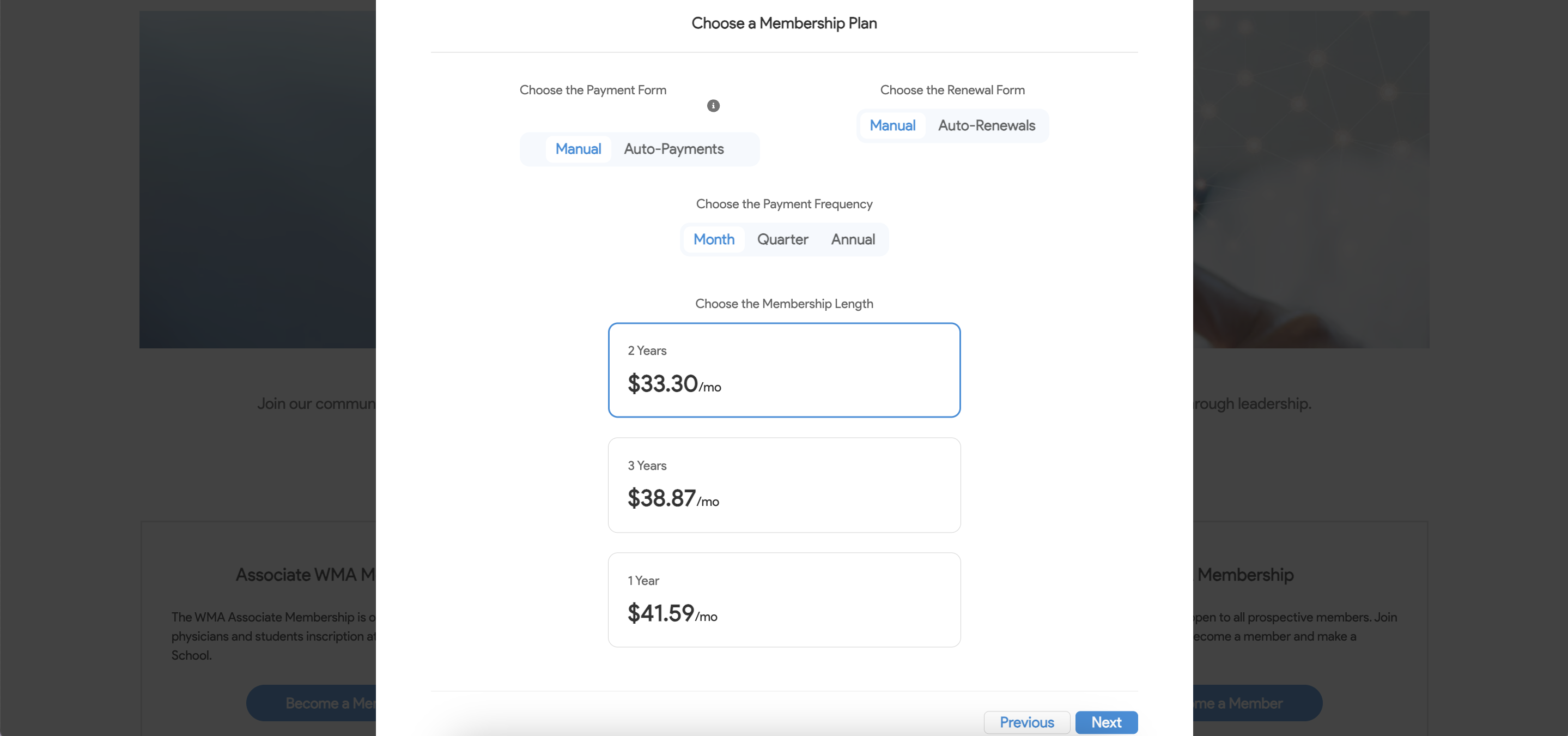 membership subscription process with AC MemberSmart