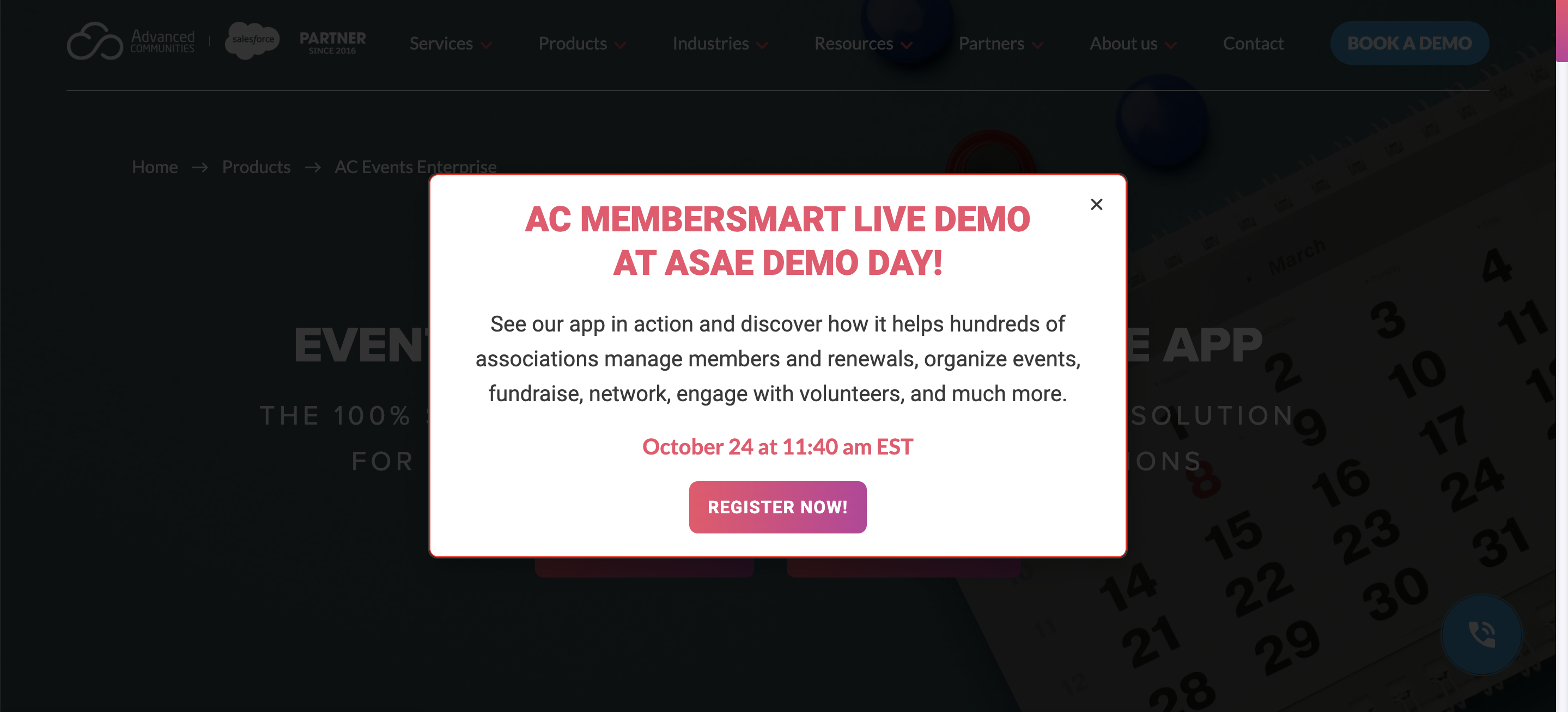 ASAE Demo Day popup on the AC website