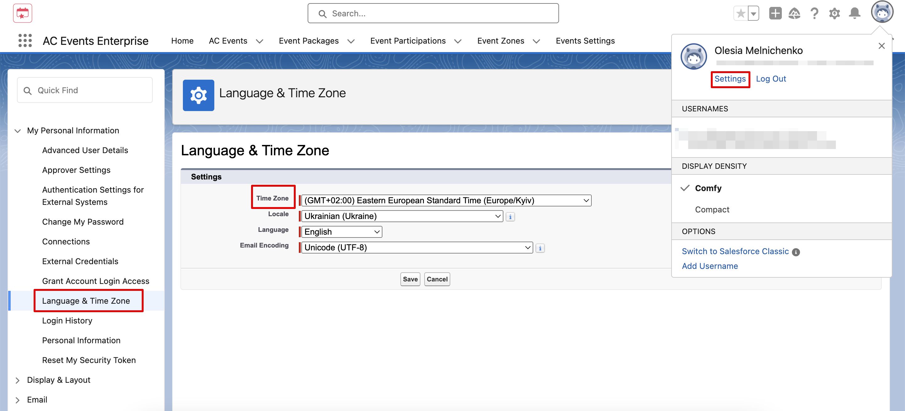 Salesforce Time Zone