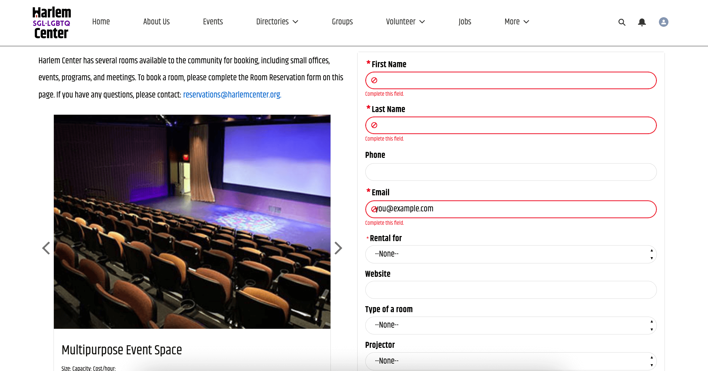 Harlem SGL•LGBTQ Center resource booking